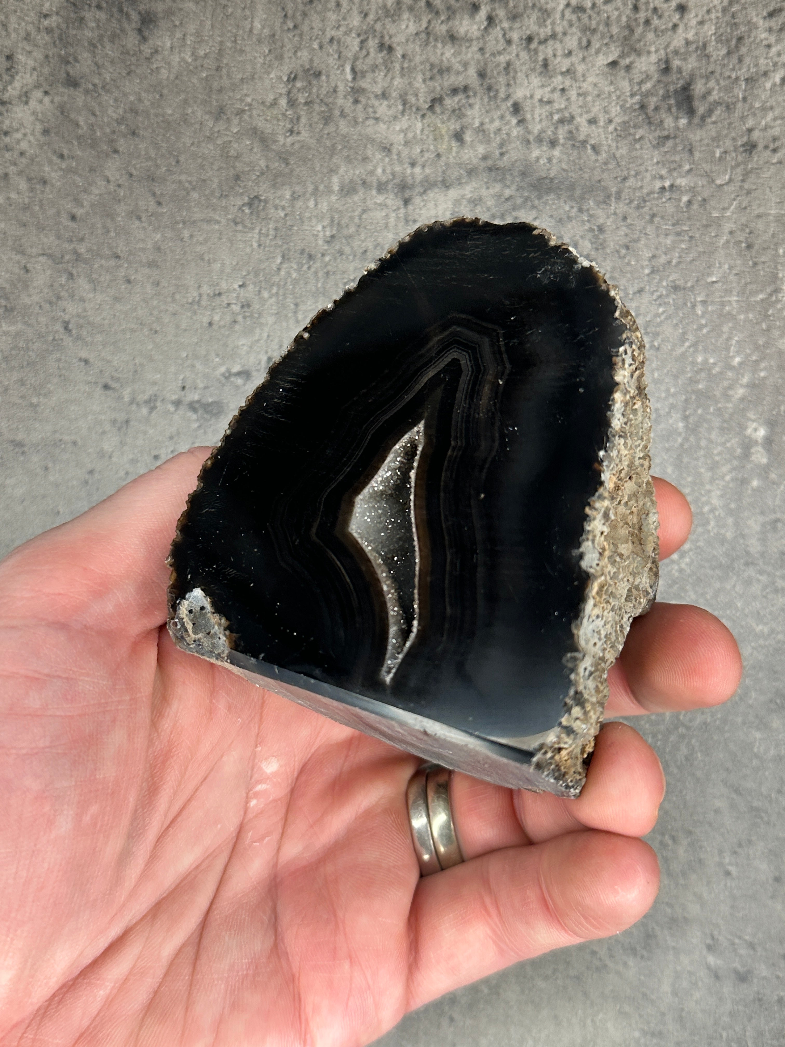 Black Agate - Rough, polished slab