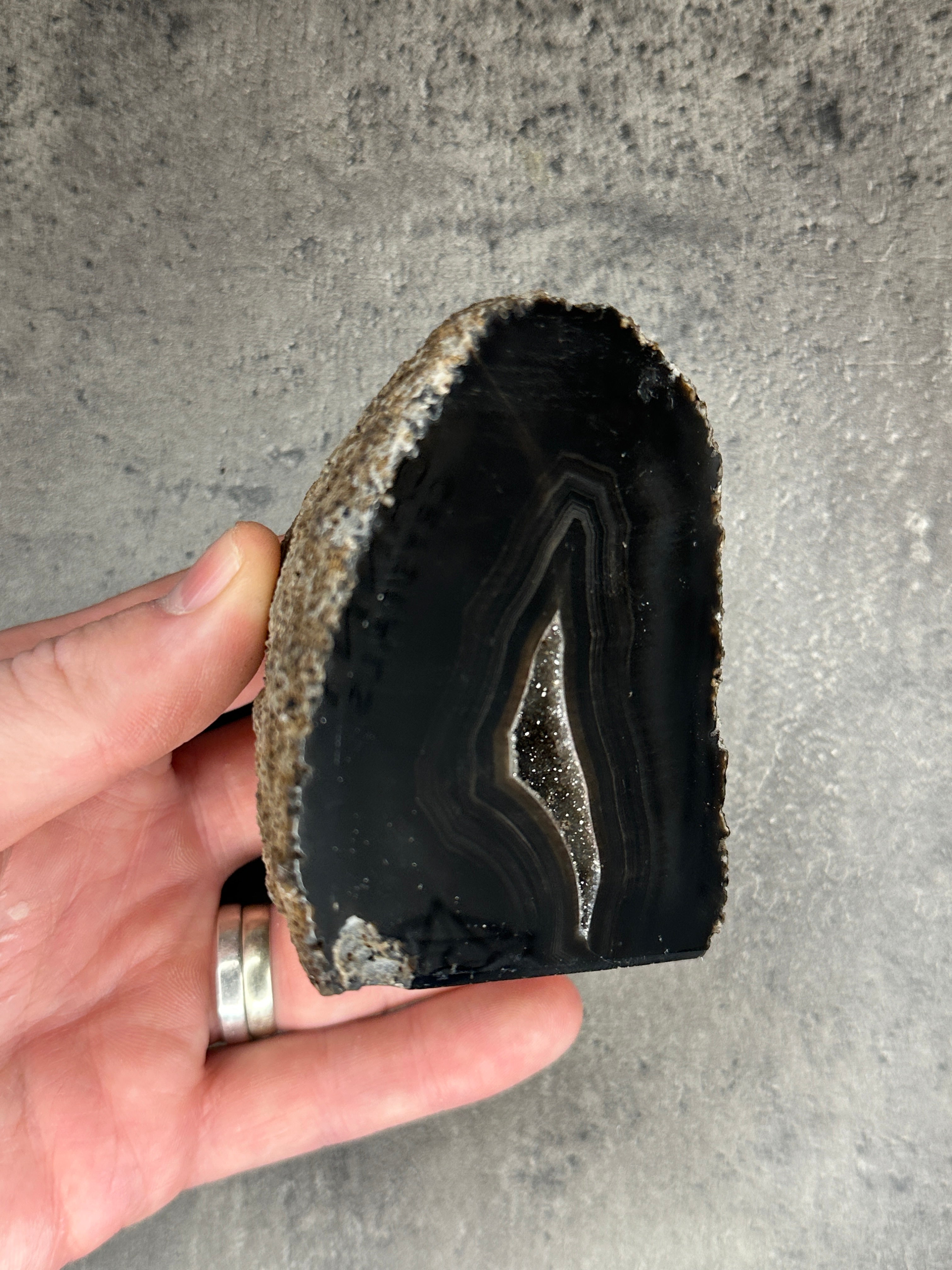 Black Agate - Rough, polished slab